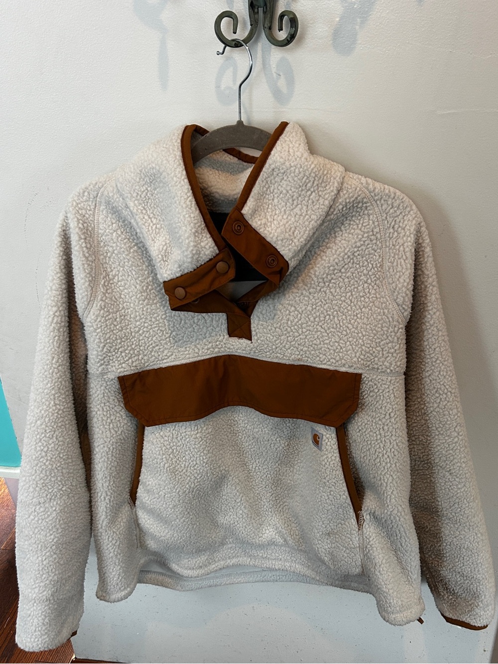 Carhartt Women XL Sherpa Fleece Pullover Cream Brown 104922 Relaxed Fit